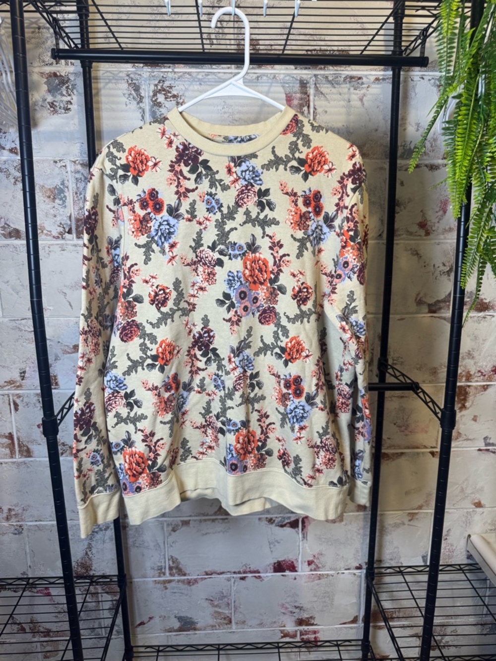 PacSun Cream Floral Sweatshirt with Coral and Blue Blooms